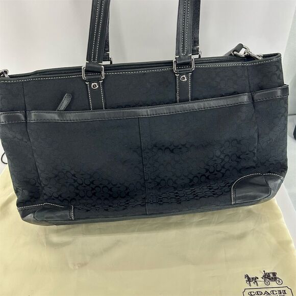 Coach Women's Black Canvas & Leather Tote Bag with Dust Bag EUC - Picture 8 of 16